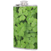 Grünes frisches Kleeblatt, glücklicher St. Patrick Flachmann (Links)
