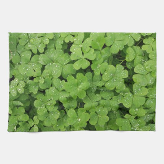 Grünes frisches Kleeblatt, glücklicher St. Patrick Geschirrtuch (Horizontal)