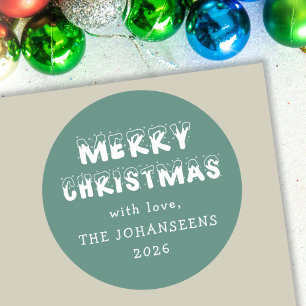 Grünes Frohe Weihnachten Festliches Weiß Typograph Runder Aufkleber