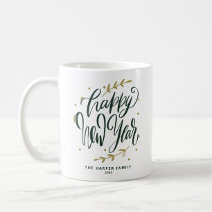 Grünes Frohes Neues Jahr Moderne Kalligrafie Kranz Kaffeetasse