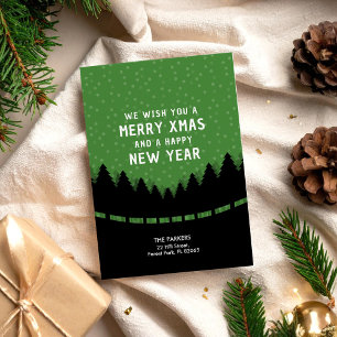 Grünes frohes Weihnachten mit retro-stil Wald und Karte