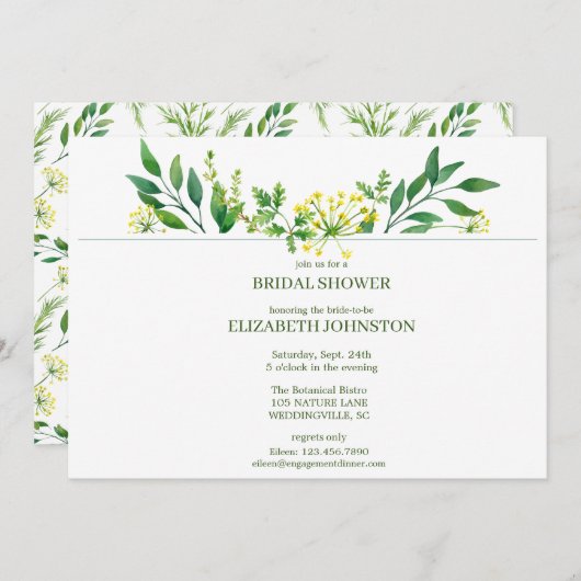 Grünes Frühling Botanische Kräuter Brautparty Part Einladung (Vorne/Hinten)
