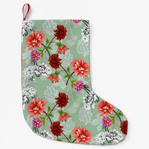 Grünes Frühlingsblumenmuster: Handgezeichnet Kleiner Weihnachtsstrumpf