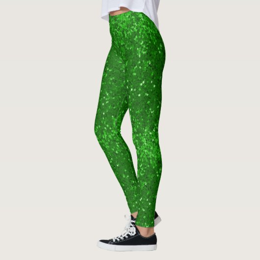 Grünes funkelndes Glittermuster Leggings (Links)
