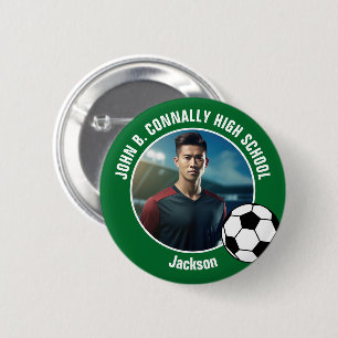 Grünes Fußballspieler-Foto High School Spirit Button