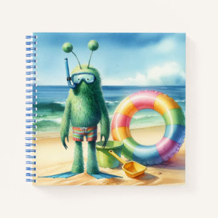 Grünes Fuzzy-Alien-Notizbuch Notizblock