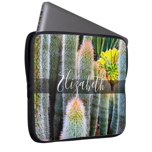 Grünes Fuzzy Cacti Foto fügen Sie Ihr Namensskript Laptopschutzhülle (Vorne Rechts)