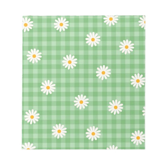Grünes Gänseblümchen-Karomuster Gingham-Schachbret Notizblock (Vorderseite)