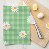 Grünes Gänseblümchen-Karomuster Gingham Schecken B Geschirrtuch (Viertel Falte)
