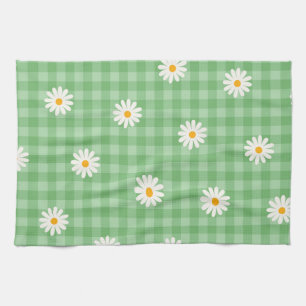 Grünes Gänseblümchen-Karomuster Gingham Schecken B Geschirrtuch