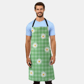 Grünes Gänseblümchen-Karomuster Gingham Schecken B Schürze (Getragen)