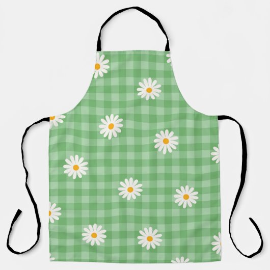 Grünes Gänseblümchen-Karomuster Gingham Schecken B Schürze (Vorderseite)