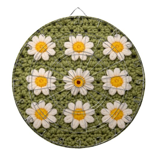 Grünes Gänseblümchen-Omas-Quadrat-Häkelmuster Flor Dartscheibe (vorne)