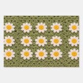 Grünes Gänseblümchen-Omas-Quadrat-Häkelmuster Flor Geschenkpapier Set (Vorderseite 3)