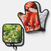 Grünes Gemüse und würzige Langusten Ofenhandschuh & Topflappen-Set (Vorderseite/Rückseite)