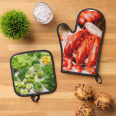 Grünes Gemüse und würzige Langusten Ofenhandschuh & Topflappen-Set (Oben Unten)