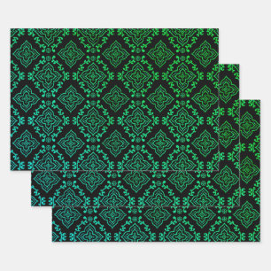 Grünes geometrisches Muster / Indianerausdruck Geschenkpapier Set
