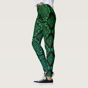 Grünes geometrisches Muster / Indianerausdruck Leggings