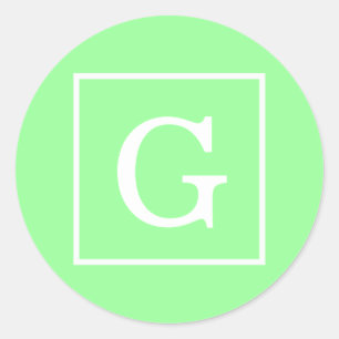 Grünes Gerahmtes Anfangsmonogramm Runder Aufkleber