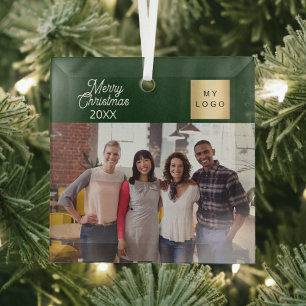 Grünes Geschäft kundenspezifisches Foto-Logo Weihn Ornament Aus Glas