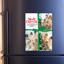 Grünes Geschenk Wrapped Family Foto Collage Weihna Magnetkarte