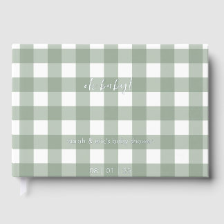 Grünes Gingham-Baby-Shower-Gästebuch Gästebuch