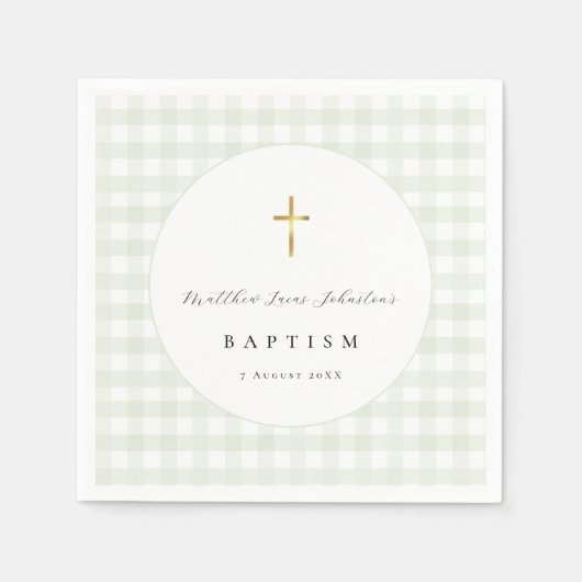 Grünes Gingham-Baby-Taufpapier  Serviette (Vorderseite)