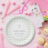 Grünes Gingham-Babytaufe-Papier  Pappteller (Party)
