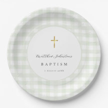 Grünes Gingham-Babytaufe-Papier
