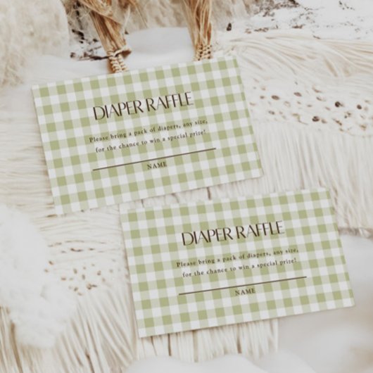 Grünes Gingham-Geschlechtsneutrales Windel-Raffle- Begleitkarte