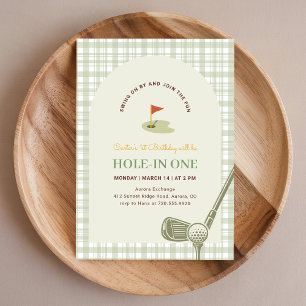 Grünes Gingham Hole in One Kinder-Golf zum ersten  Einladung