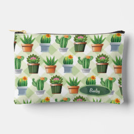 Grünes Gingham-Kaktusmuster Zubehörtasche