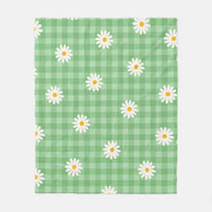 Grünes Gingham-Karo-Blumenmuster mit Gänseblümchen Fleecedecke
