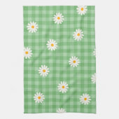 Grünes Gingham-Karo-Blumenmuster mit Gänseblümchen Geschirrtuch (Vertikal)