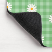 Grünes Gingham-Karo-Blumenmuster mit Gänseblümchen Mousepad (Ecke)