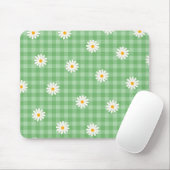 Grünes Gingham-Karo-Blumenmuster mit Gänseblümchen Mousepad (Mit Mouse)