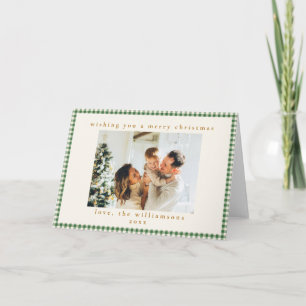 Grünes Gingham-Karo-Foto-Weihnachtsdecke gefaltet Karte
