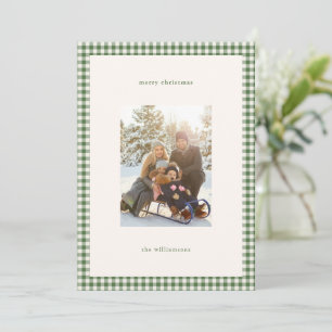 Grünes Gingham-Karo Frohe Weihnachten Familienfoto