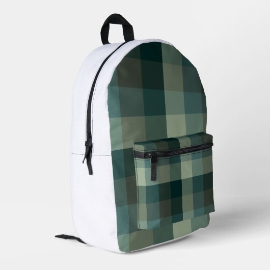 Grünes Gingham-Karo-Karo-Design Bedruckter Rucksack (Rückseitige Ecke links)