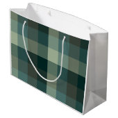 Grünes Gingham-Karo-Karo-Design Große Geschenktüte (Rückseite Schrägansicht)