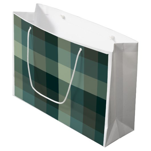 Grünes Gingham-Karo-Karo-Design Große Geschenktüte (Vorderseite Schrägansicht)