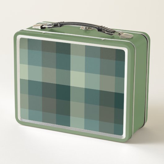 Grünes Gingham-Karo-Karo-Design Metall Brotdose (Rückseite)