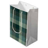 Grünes Gingham-Karo-Karo-Design  Mittlere Geschenktüte (Vorderseite Schrägansicht)