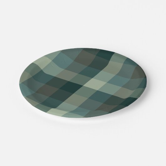 Grünes Gingham-Karo-Karo-Design Pappteller (Schrägansicht)