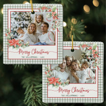 Grünes Gingham-Karo-Weihnachtsfoto Frohe Weihnacht