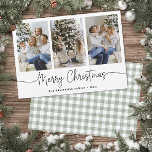 Grünes Gingham-Minimalist-Foto-Weihnachten Feiertagskarte