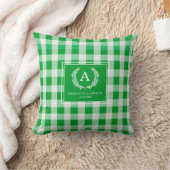 Grünes Gingham-Monogrammwappen Kissen (Decke)