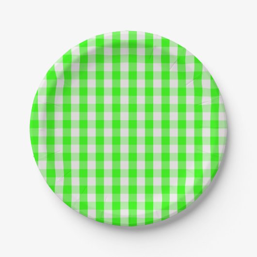 Grünes Gingham-Neonmuster durch Shirley Taylor Pappteller (Vorderseite)