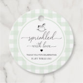 Grünes Gingham Rocking Pferd gesprinklt mit Liebe Geschenkanhänger (Vorderseite)