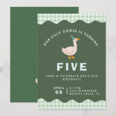 Grünes Gingham Silly Goose Geburtstag Einladung (Vorne/Hinten)